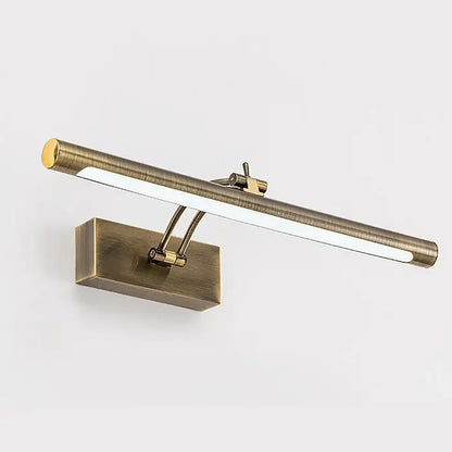 Brass-finished decorbites led stainless steel wall lamp with sleek elongated design and adjustable arm for bathroom use
