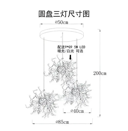 DecorBites™ led stainless steel chandelier pendant light with three adjustable warm or white led lamps for modern decor