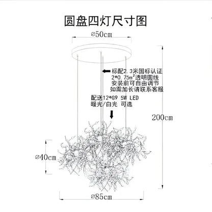 Decorbites™ led stainless steel chandelier pendant light with circular glass shade and metallic frame for modern decor