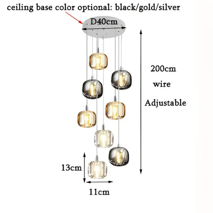 Modern decorbites led stair chandelier with tiered amber glass globes and circular ceiling base for luxury indoor lighting