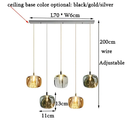 Modern five-light decorbites led stair chandelier with amber and clear frosted glass globes on metallic base for indoor use