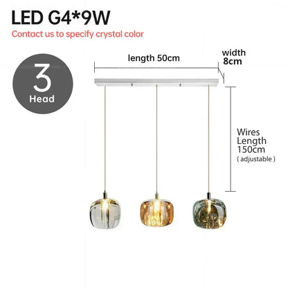 Modern three-head decorbites led stair chandelier with clear and amber crystal globe shades on silver metal bar