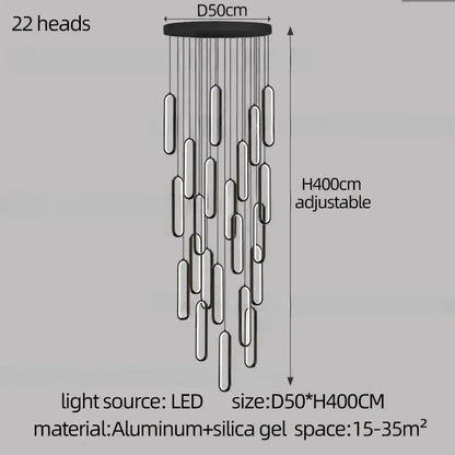 Modern black and silver aluminum decorbites led staircase branch chandelier with 22 led light heads for living rooms