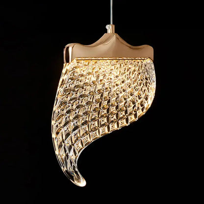 Gold-toned crystal pendant decorbites led staircase chandelier with faceted glass and metallic frame for modern loft lighting