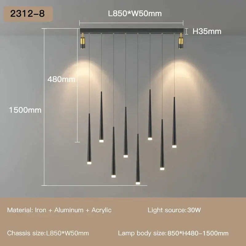 Modern black decorbites led staircase pendant chandelier with sleek iron aluminum and acrylic for luxury living rooms