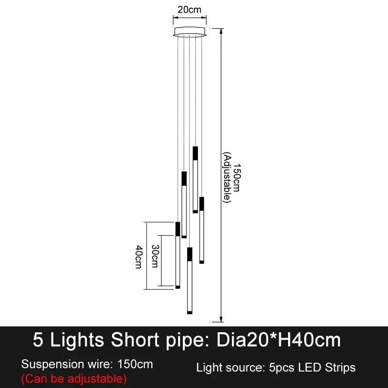 Modern minimalist decorbites led staircase chandeliers with five black and white vertical led strips for luxury lighting