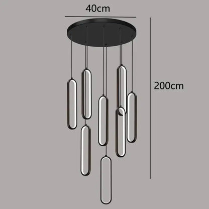 Modern black and chrome pendant light with elongated rectangular led fixtures from decorbites led staircase chandeliers collection