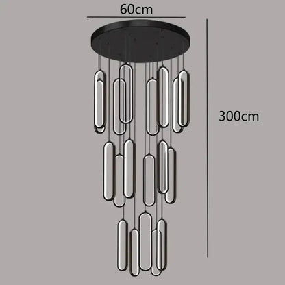 Modern black circular ceiling pendant lights with silver cylindrical led bars by DecorBites led staircase chandeliers