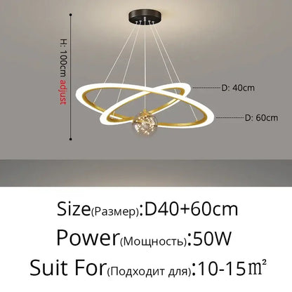 Modern two-toned decorbites led star chandelier with gold and white rings and crystal pendant for living room decor