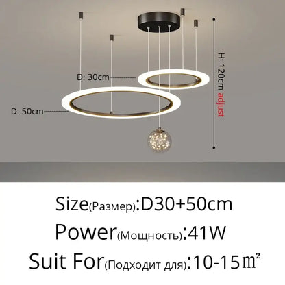 Modern minimalist decorbites led star chandelier with two concentric warm white led rings and hanging crystal sphere