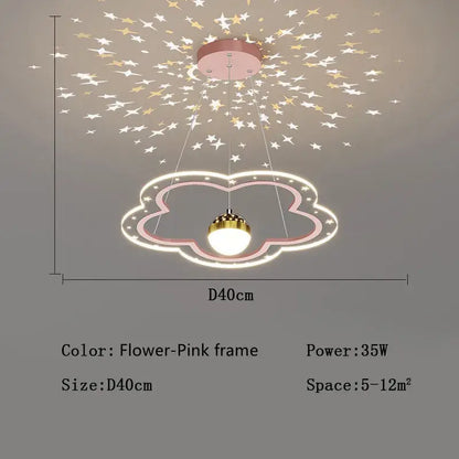 Flower-pink cloud-shaped decorbites led star chandelier with glowing white led bulb and starry projection for kids room