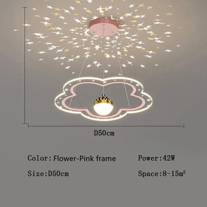 DecorBites led star chandelier pink cloud-shaped ceiling light with glowing white led frame and gold-toned bulb for kids room