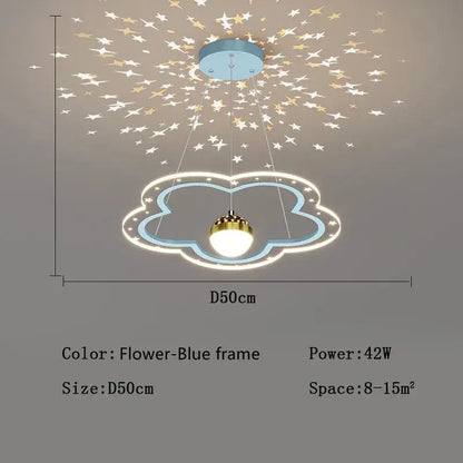 DecorBites led star chandelier with flower-blue cloud shape and warm golden bulb for kids bedroom lighting fixture