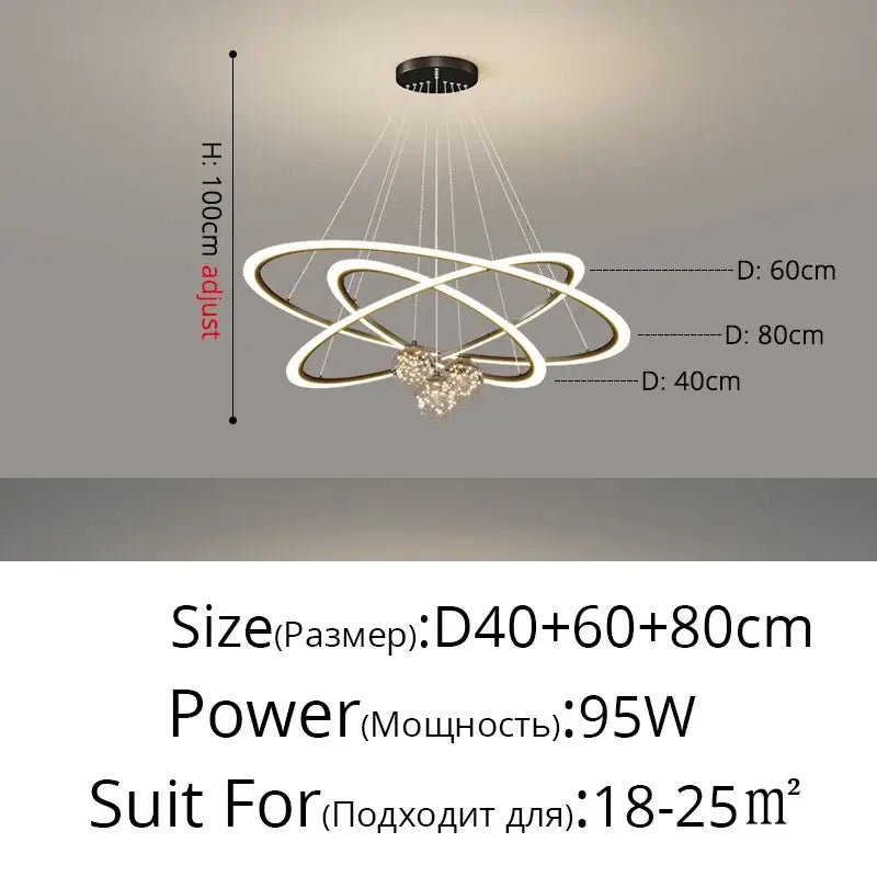 Modern minimalist decorbites led star chandelier with three white interlocking rings and central crystal pendant for living room decor
