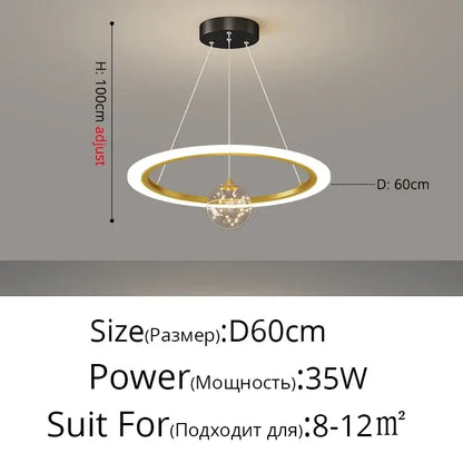 Modern minimalist decorbites led star chandeliers pendant light with white gold ring and adjustable height for living room decor