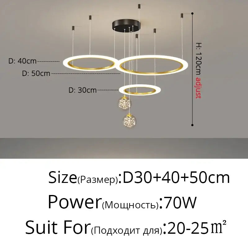 Modern tiered decorbites led star chandelier with gold and white concentric rings for living room and bedroom decor