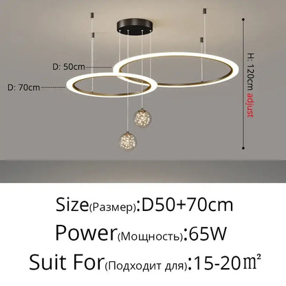 Modern minimalist decorbites led star chandelier with two warm white led rings suspended from black mount for living room decor
