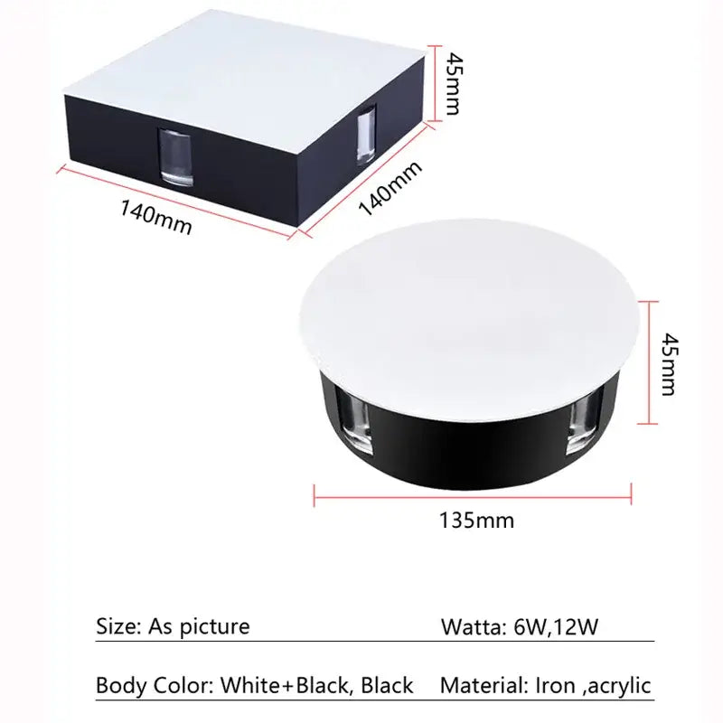 Black and white square and circular recessed iron and acrylic decorbites led star wall light for bar ktv hotel corridor decoration