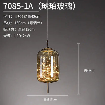 Decorbites led starry sky pendant lights featuring warm-toned frosted amber glass with intricate internal led string lights