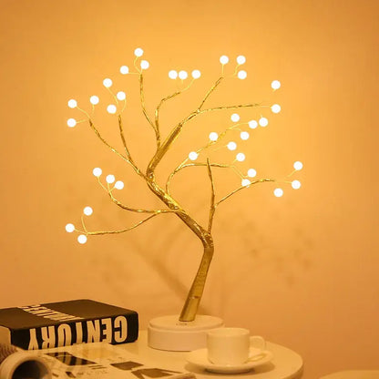 Golden tree-shaped decorbites led starry table lamp with glowing white lights and touch switch for indoor decor