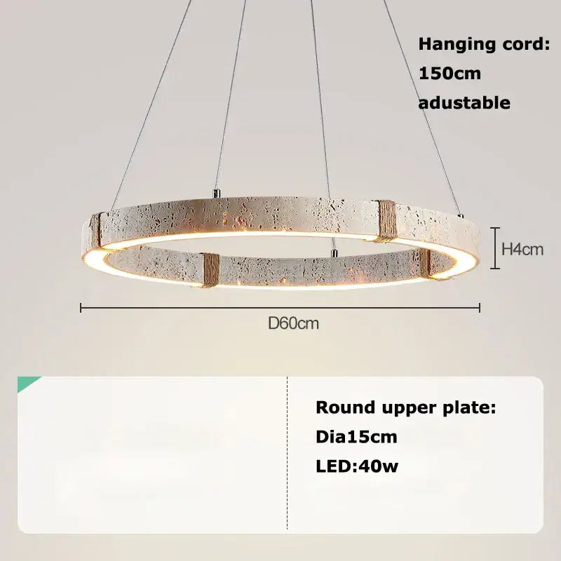 Modern circular DecorBites LED stone ring chandelier with a textured metallic silver finish and integrated LED lighting for living room