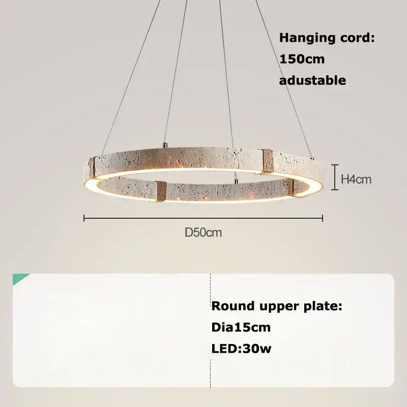 Modern circular led stone ring pendant light with textured silver metallic finish by decorbites for living and dining room