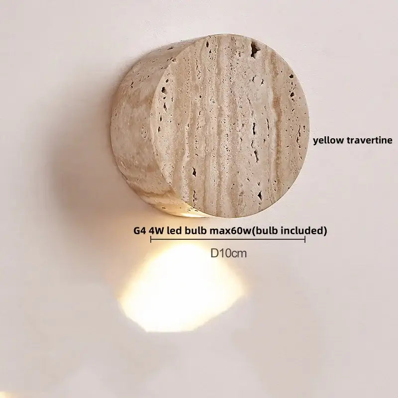 Circular yellow travertine decorbites led stone wall lamp sconce with g4 4w led bulb for modern living room use