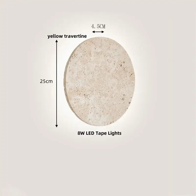 Circular yellow travertine decorbites led stone wall lamp sconce with 8w led tape lights for modern living spaces