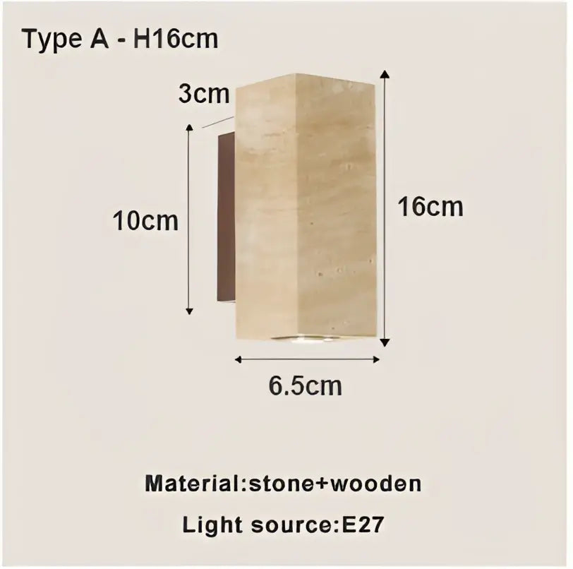 Beige DecorBites LED stone wall sconce with rectangular textured design for retro home decor lighting