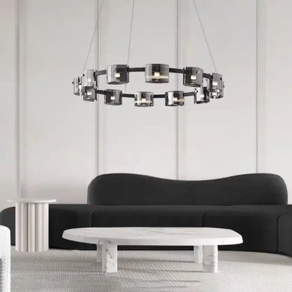 Modern black circular decorbites led straight line ceiling chandelier with sleek metallic finish and glass accents for living room