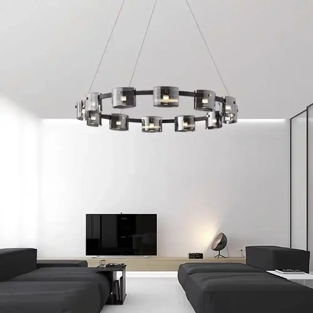 Decorbites led straight line ceiling modern chandelier with black metal frame and glass cylinders for living room