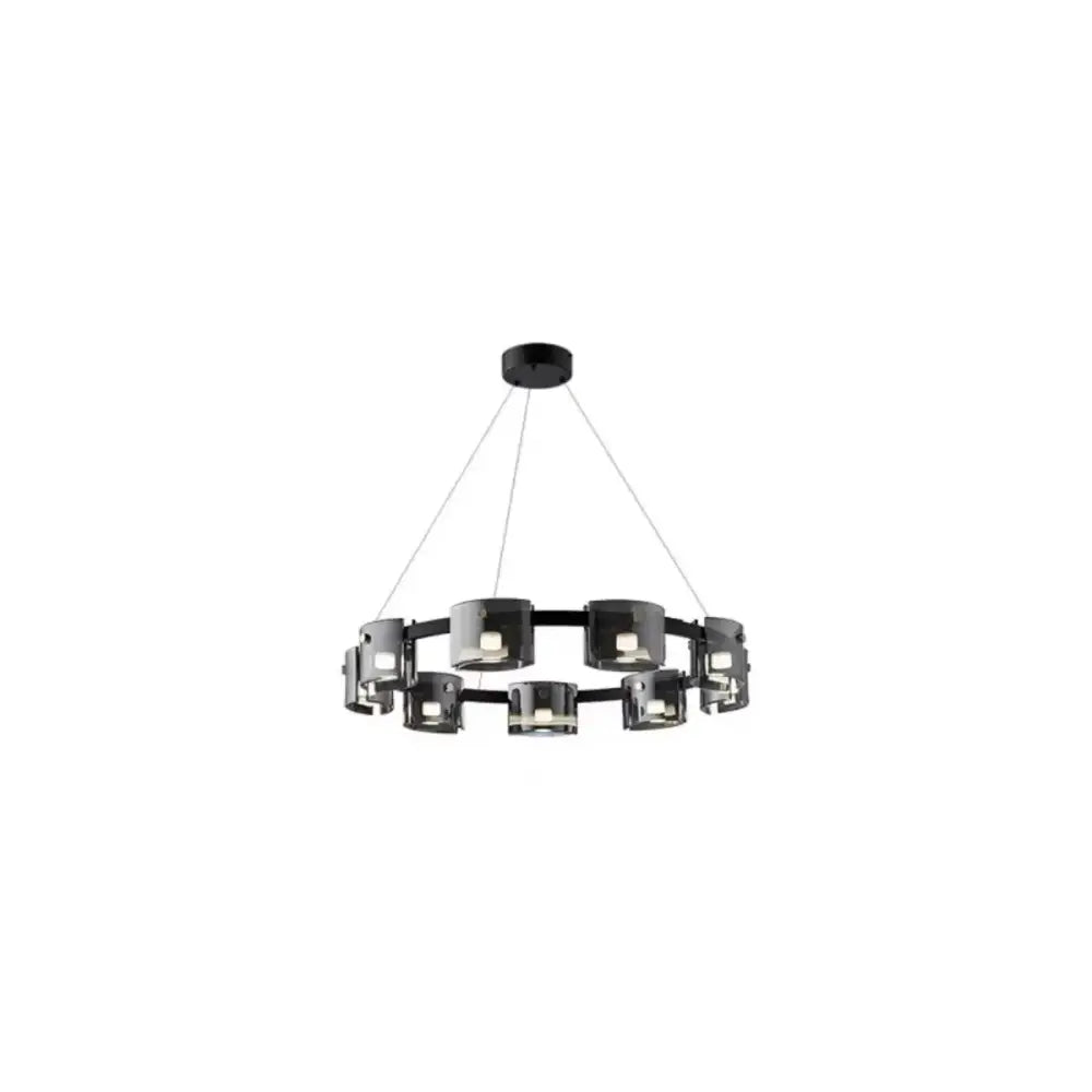 Black circular DecorBites led straight line ceiling chandelier with sleek metallic finish and multiple cylindrical lights