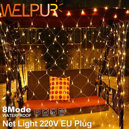 Warm white decorbites led string lights with diamond mesh design 8 lighting modes waterproof for party decor