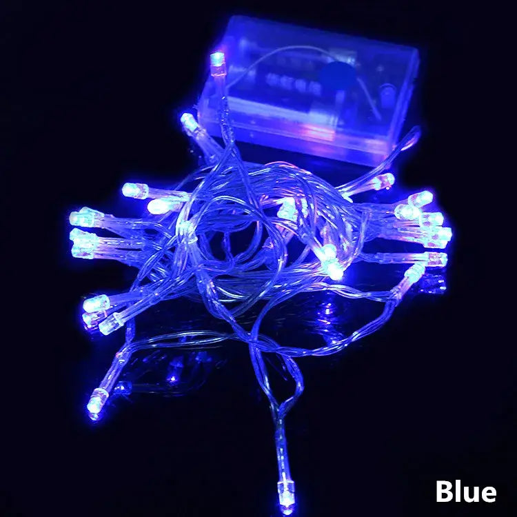 DecorBites led string blue led string lights with clear plastic wiring and battery-powered controller for parties and weddings