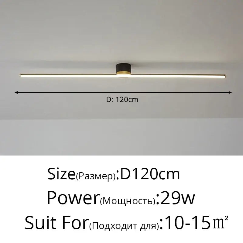A sleek decorbites led strip ceiling light with slim metallic finish and central black fixture for modern indoor use