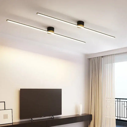 Decorbites led strip ceiling light with sleek black cylindrical fixtures and warm white led strips for modern home lighting ambiance
