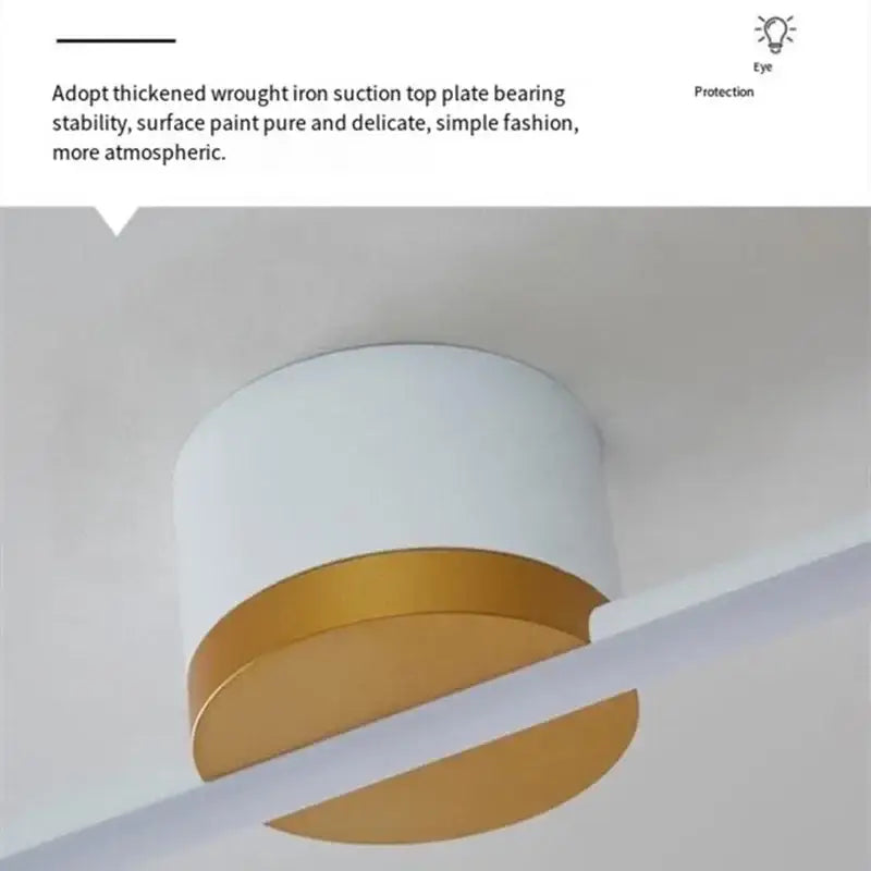 White and gold decorbites led strip ceiling light with cylindrical design and wrought iron top plate for home lighting ambiance