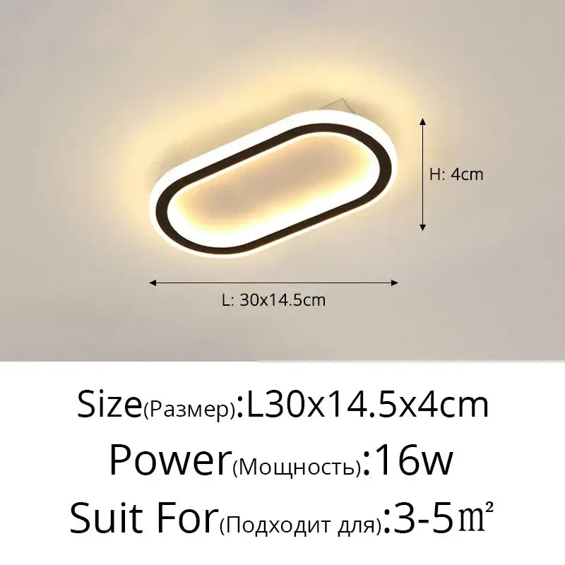 Modern oval-shaped decorbites led strip ceiling light with white and black frame emitting warm ambient glow for living rooms