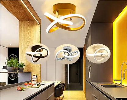Modern infinity-loop decorbites led strip ceiling light with sleek gold and white design for living room and balcony