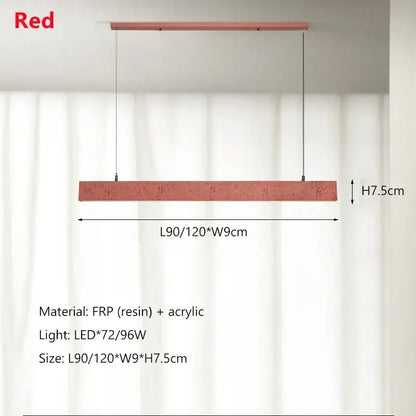 Red rectangular pendant lights with textured frp and acrylic finish decorbites led strip chandelier for dining room and bar