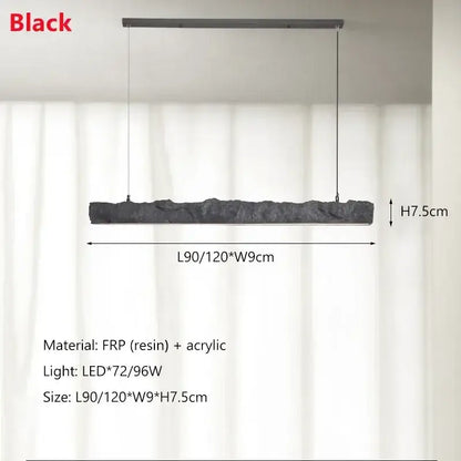 Black textured rectangular frp and acrylic pendant lights with rugged finish decorbites led strip chandelier for dining room