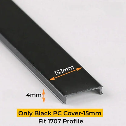 Black matte plastic cover with 15.1mm width for decorbites™ led strip channel diffuser in 1707 aluminum profile