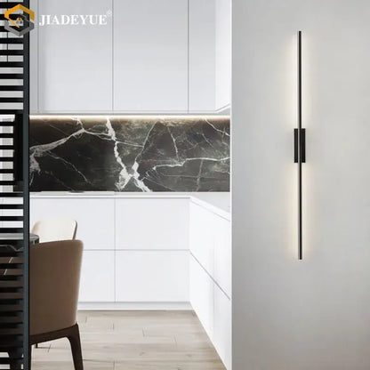 Modern minimalist wall lamp with sleek black metal frame and decorbites led strip copper integrated led lighting