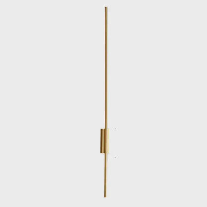 Minimalist gold-toned decorbites led strip copper wall lamp with vertical rod and rectangular accent for living room