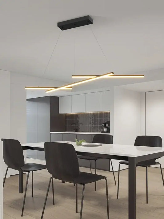 Modern black led strip pendant chandelier with sleek rectangular design for dining room by decorbites led strip