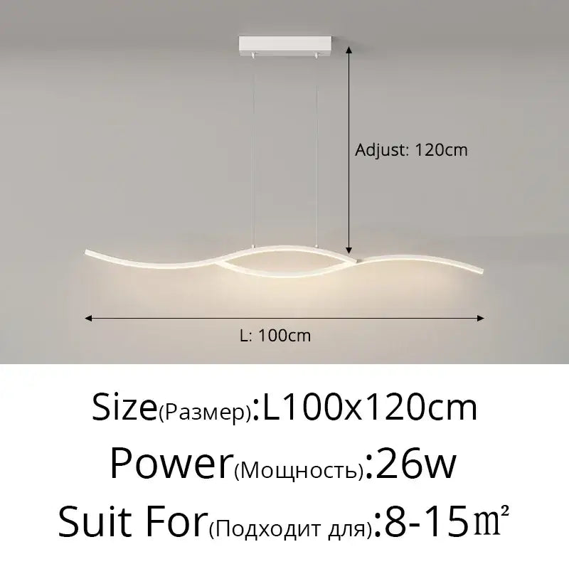 Modern black led strip pendant chandelier featuring a sleek white led pendant with wavy design and adjustable length decorbites led strip