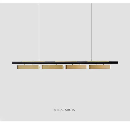 Decorbites™ modern minimalist strip led pendant lights featuring black and gold rectangular bars for dining rooms