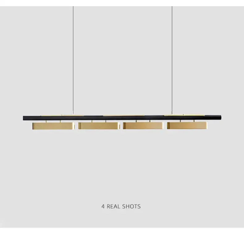 Decorbites™ modern minimalist strip led pendant lights featuring black and gold rectangular bars for dining rooms