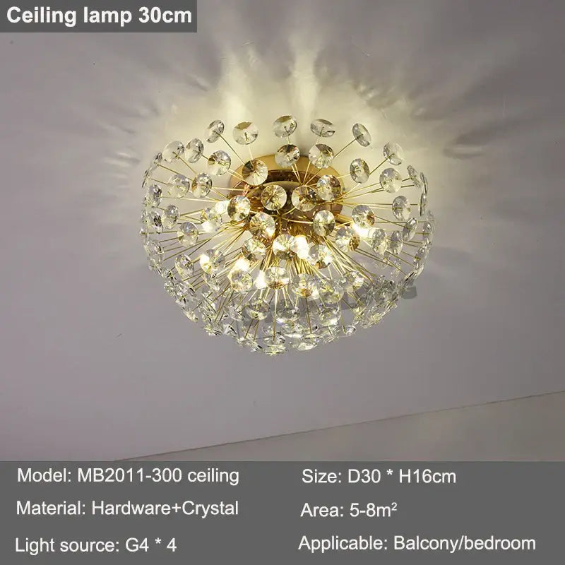 Crystal ceiling lamp with 30cm diameter gold-toned metal base and faceted crystals for decorbites led sunflower floor lamp