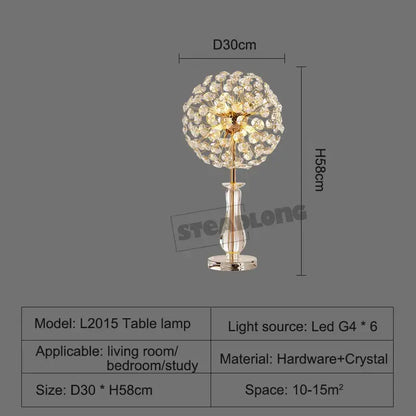 Elegant gold-toned decorbites led sunflower crystal floor lamp with spherical design and clear glass base for living room